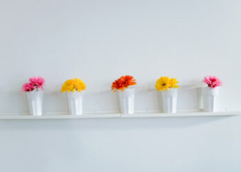 Vases on shelf