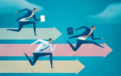 Businessmen running